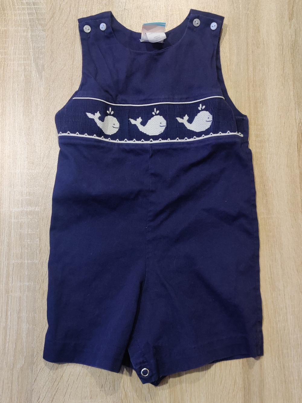 Southern Sunshine Navy Whale Smock Baby Romper Size 2
